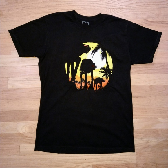 Star Wars AT-AT Empire All Terrain Tropics Beach Sunset Death Star T-Shirt Med